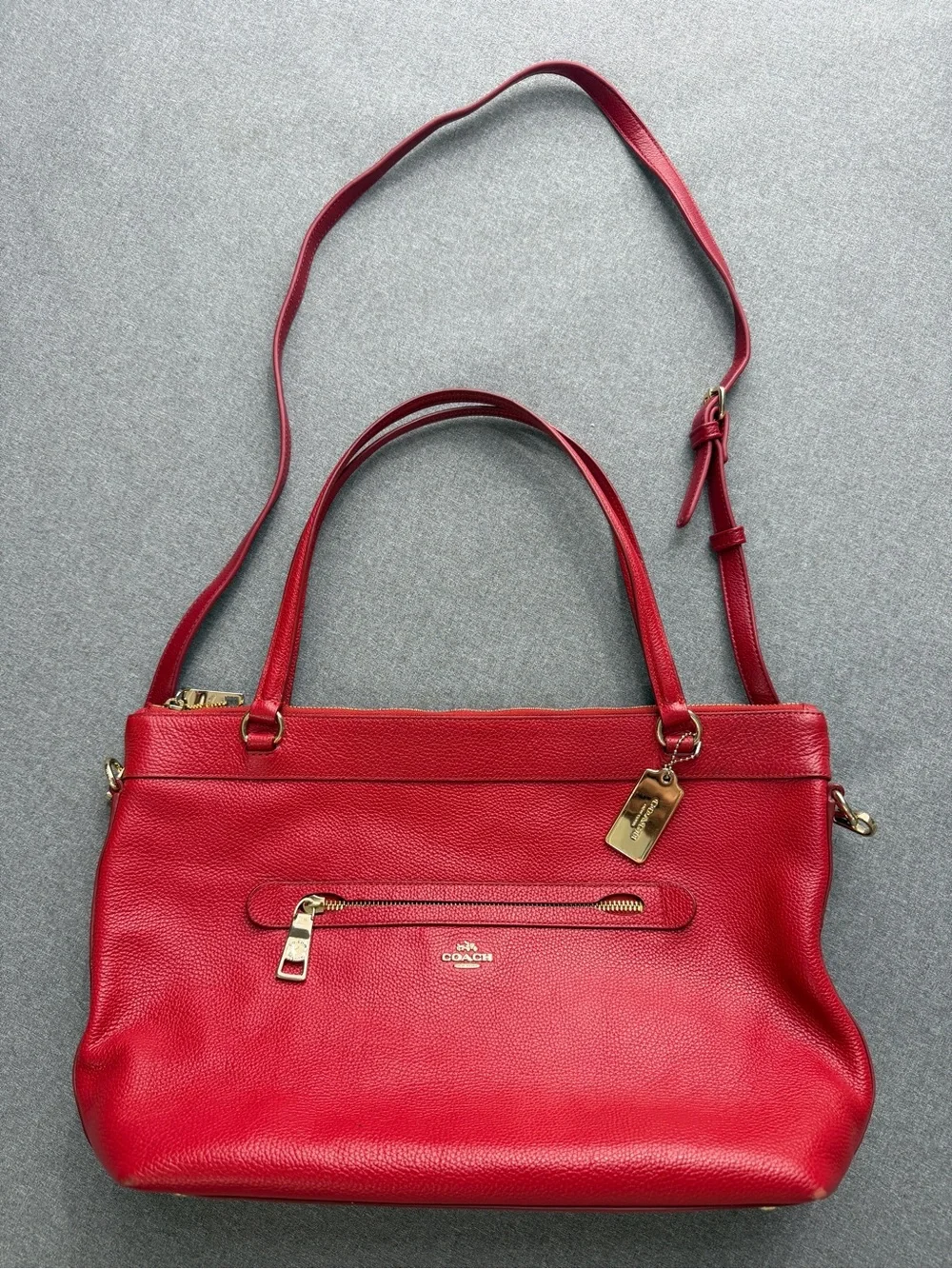 Coach Prairie Pebbled Leather Satchel Shoulder Bag in Red with Gold Hardware